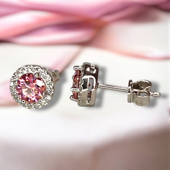 Sparkling One Carat Pink Moissanite Earrings Handcrafted Sterling Silver 925 - Picture 4 of 8